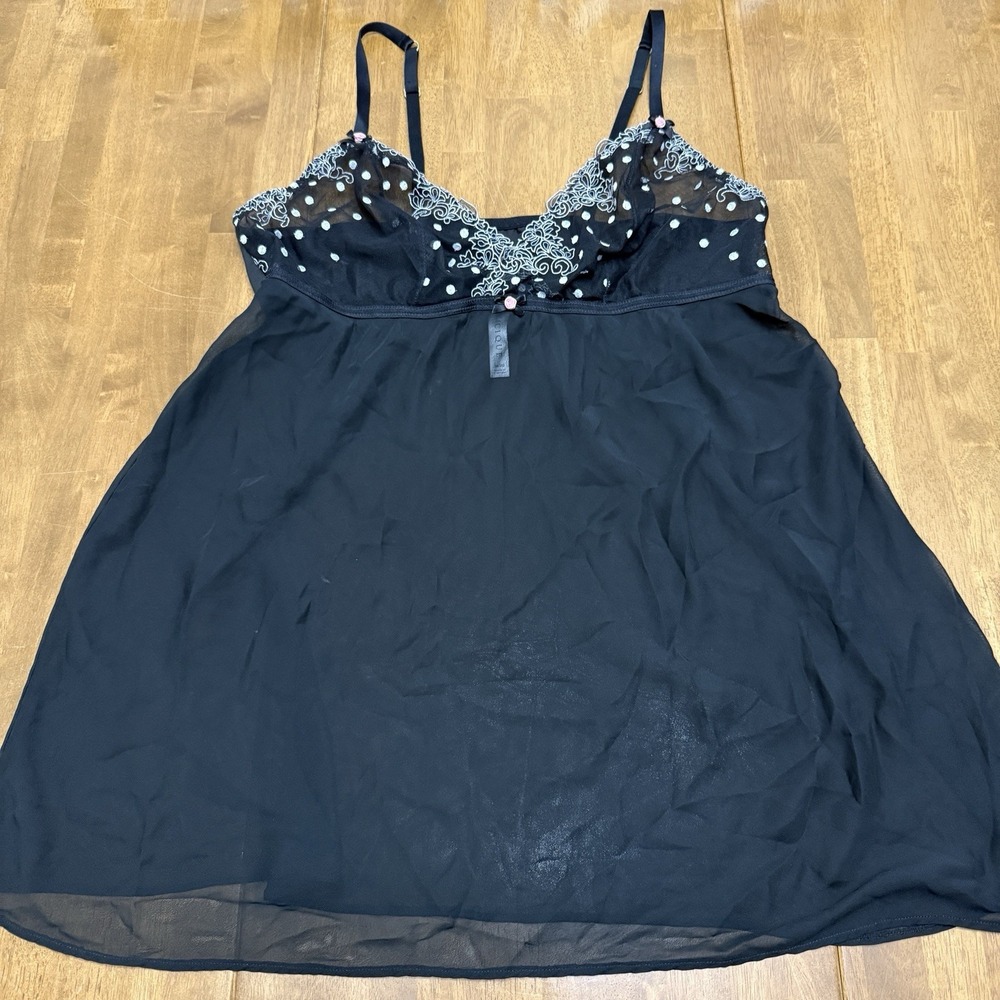 Cacique babydoll lingerie women's 18/20 black sexy feminine romantic sheer dots - Picture 3 of 8